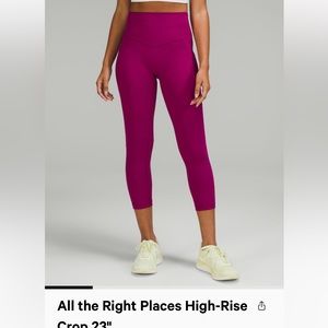 ♥️Lulu Lemon All The Right Places HR Crop 23” ♥️ MSRP $118 Size 2 Magenta